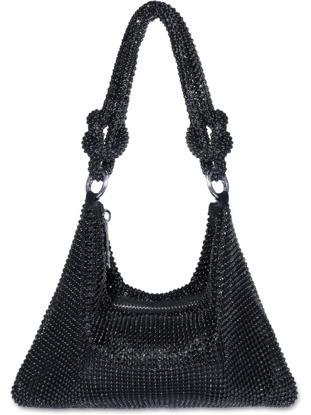 Womens Black Rhinestone Evening Sparkly Crystal Slouchy Shoulder Clutch Purse